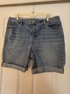 Chico's Medium Wash Denim Roll-Cuff Jean Shorts